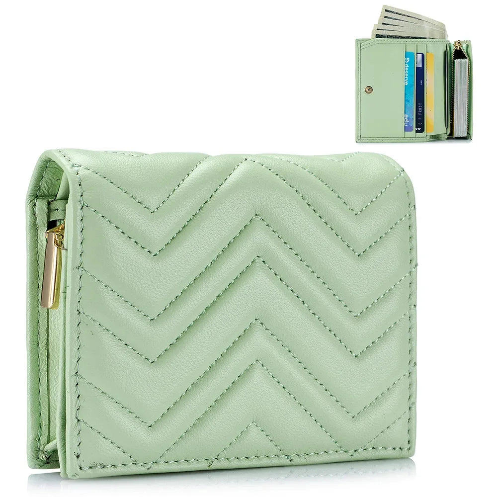 2024 New Leather Fashion Women's Purse Niche Exquisite Sheep Pickup Bag Zipper Buckle Embroidery Thread Money Clip Mini