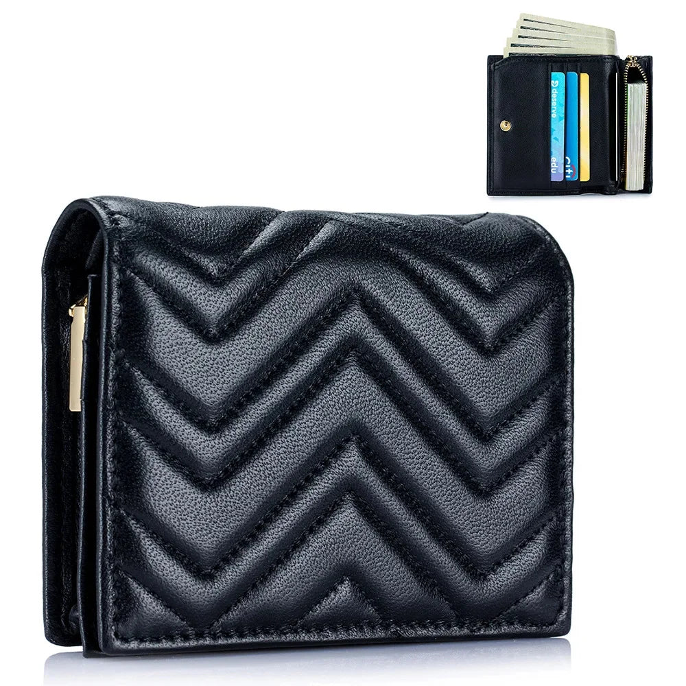 2024 New Leather Fashion Women's Purse Niche Exquisite Sheep Pickup Bag Zipper Buckle Embroidery Thread Money Clip Mini