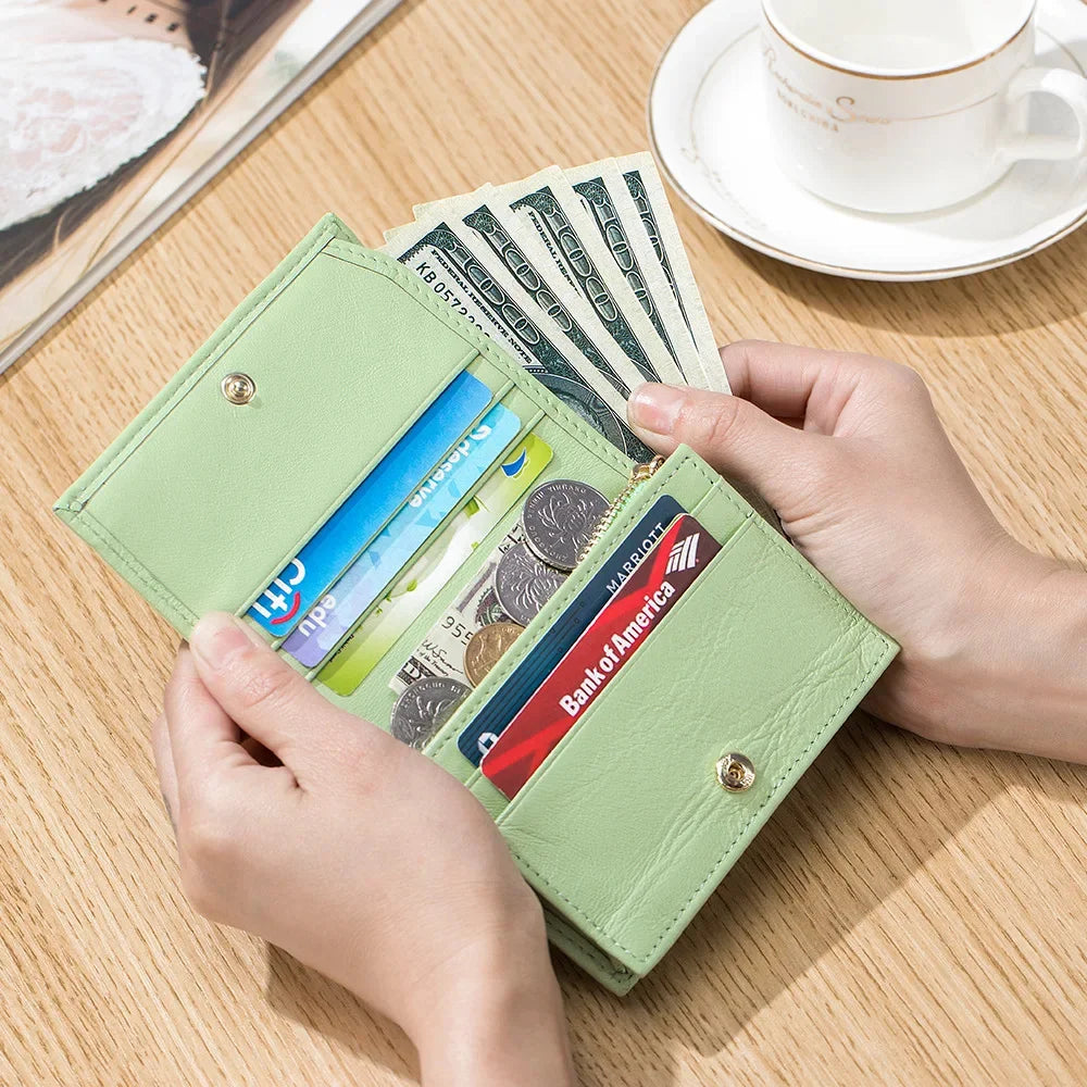 2024 New Leather Fashion Women's Purse Niche Exquisite Sheep Pickup Bag Zipper Buckle Embroidery Thread Money Clip Mini