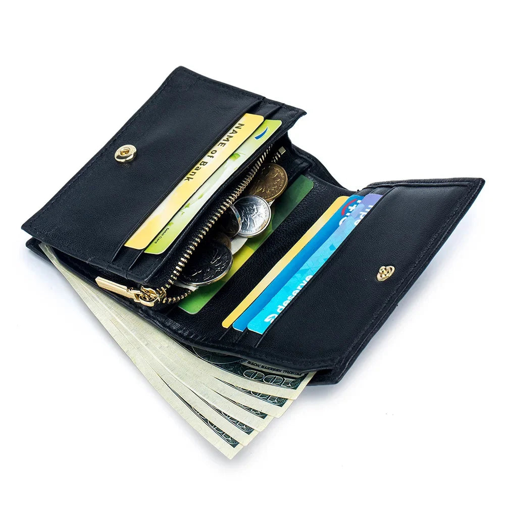 2024 New Leather Fashion Women's Purse Niche Exquisite Sheep Pickup Bag Zipper Buckle Embroidery Thread Money Clip Mini