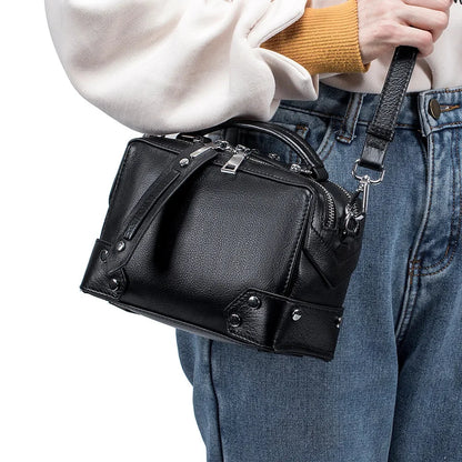 2024 New Leather Female Cowhide Hand Bill of Lading Shoulder Crossbody Fashion Everything Small Square Bag