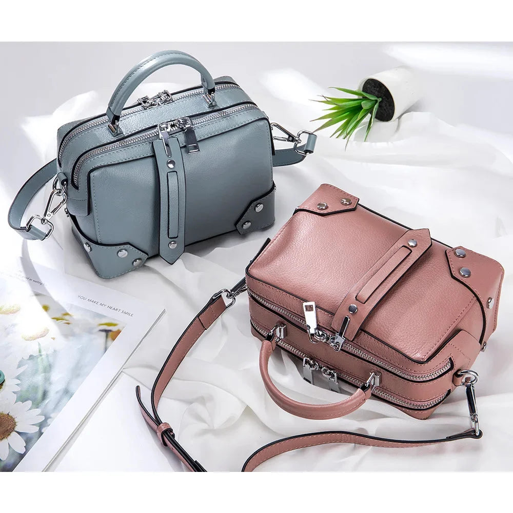 2024 New Leather Female Cowhide Hand Bill of Lading Shoulder Crossbody Fashion Everything Small Square Bag