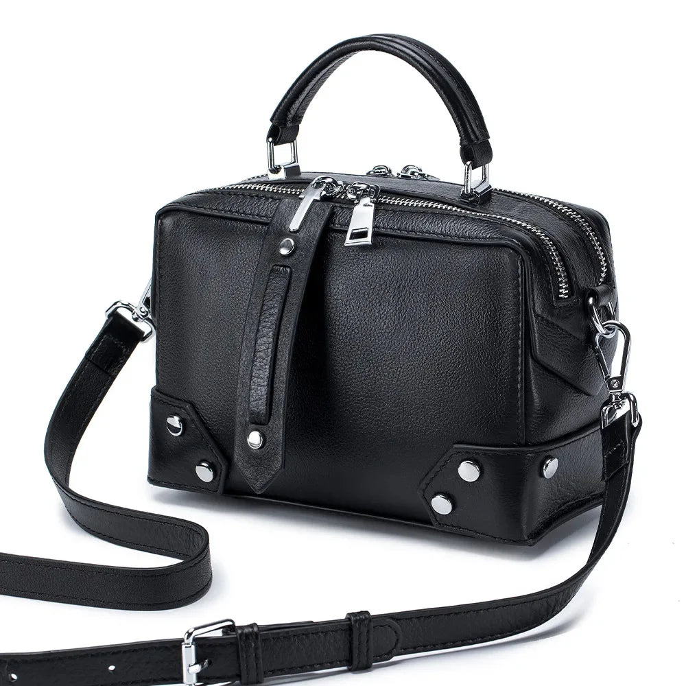 2024 New Leather Female Cowhide Hand Bill of Lading Shoulder Crossbody Fashion Everything Small Square Bag