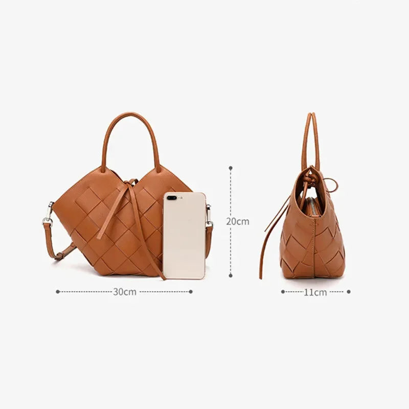 2024 New Leather Tote Women, Hand-Held Basket, Original Design Of Cowhide Woven One-Shoulder Crossbody Bag For Women