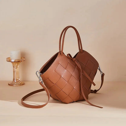 2024 New Leather Tote Women, Hand-Held Basket, Original Design Of Cowhide Woven One-Shoulder Crossbody Bag For Women