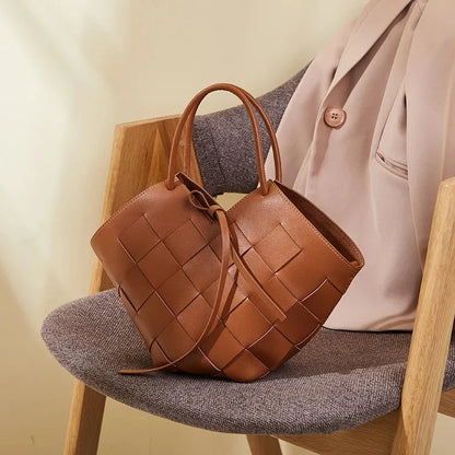 2024 New Leather Tote Women, Hand-Held Basket, Original Design Of Cowhide Woven One-Shoulder Crossbody Bag For Women