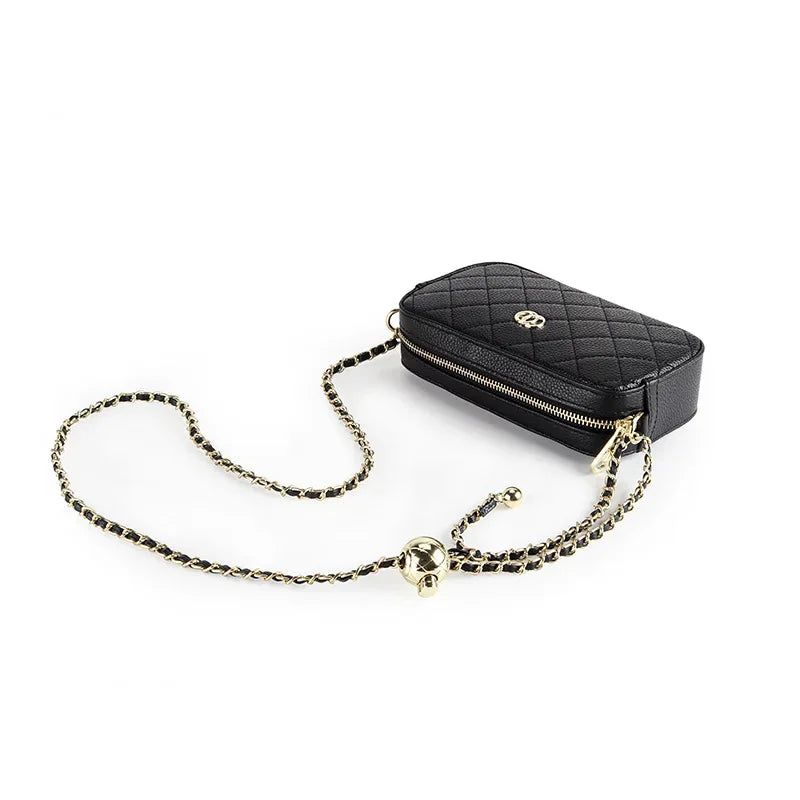 2024 New Leather Women's Messenger Fashion Summer Diamond Gold Ball Chain Shoulder Bag