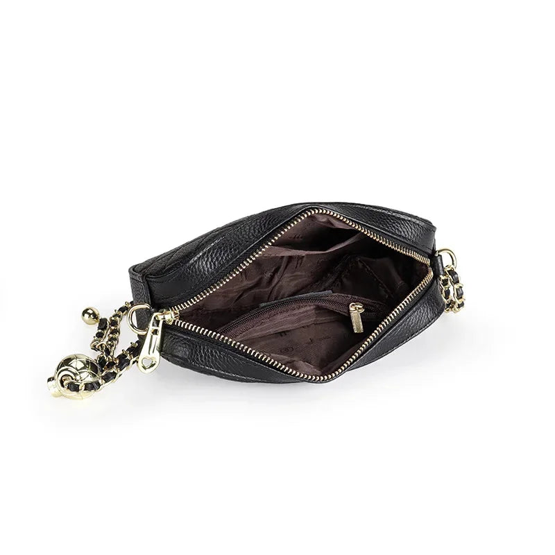 2024 New Leather Women's Messenger Fashion Summer Diamond Gold Ball Chain Shoulder Bag
