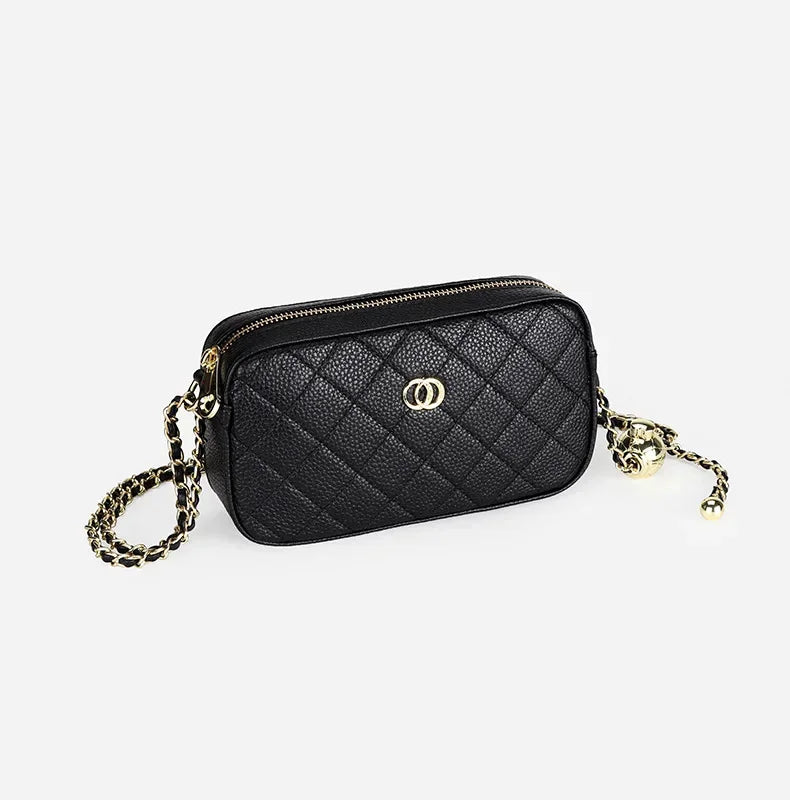 2024 New Leather Women's Messenger Fashion Summer Diamond Gold Ball Chain Shoulder Bag