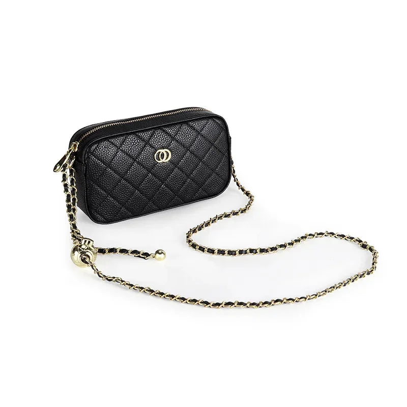 2024 New Leather Women's Messenger Fashion Summer Diamond Gold Ball Chain Shoulder Bag