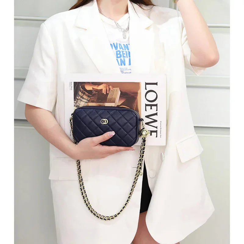 2024 New Leather Women's Messenger Fashion Summer Diamond Gold Ball Chain Shoulder Bag
