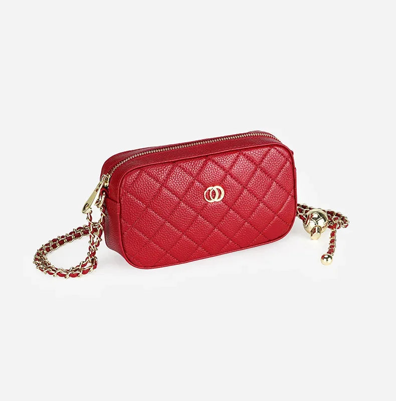 2024 New Leather Women's Messenger Fashion Summer Diamond Gold Ball Chain Shoulder Bag
