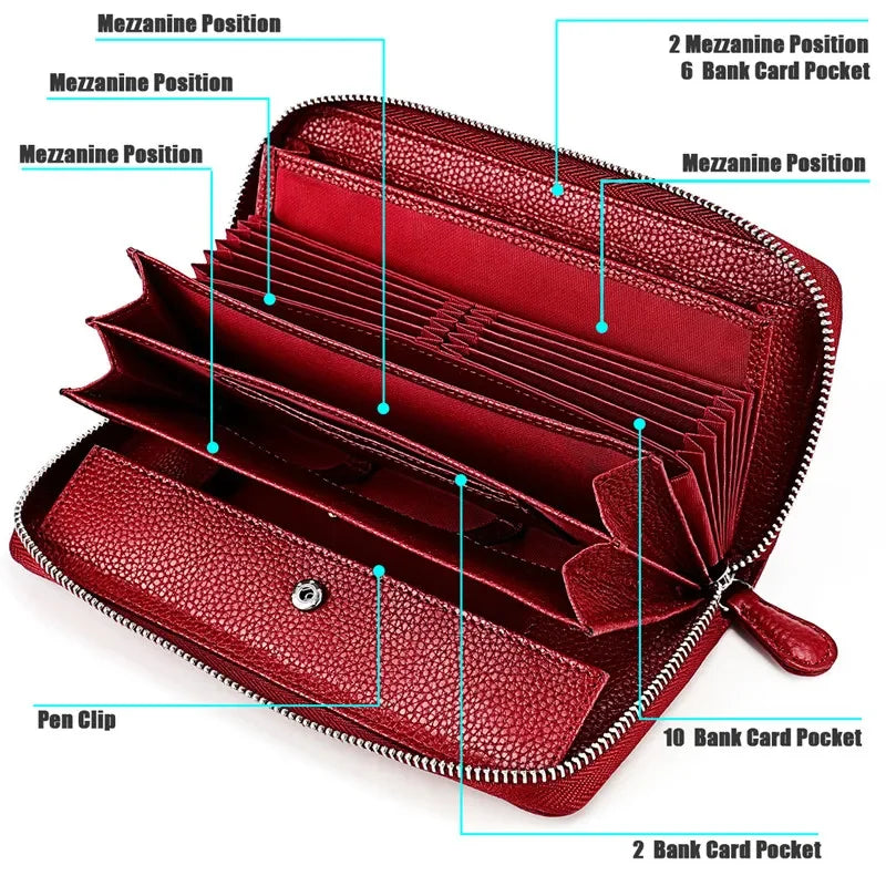 2024 New Long Men's And Women's Organ Card Holder Leather Casual Multi-Pocket Coin Purse RFID Wallet Clutch