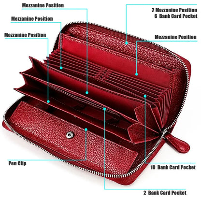 2024 New Long Men's And Women's Organ Card Holder Leather Casual Multi-Pocket Coin Purse RFID Wallet Clutch