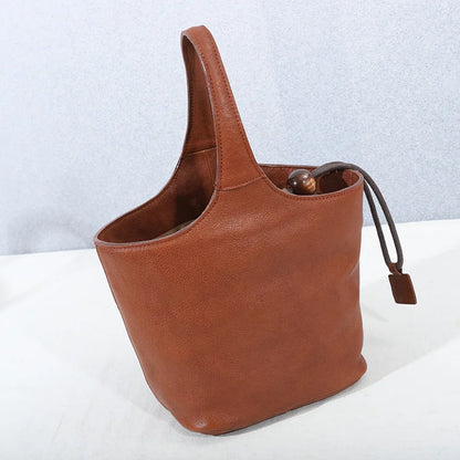 2024 New Luxury Luxury Cowhide Handbags Female Large Capacity Commuter Bucket Bag Minority Designer Purses Casual Bolsos Mujer