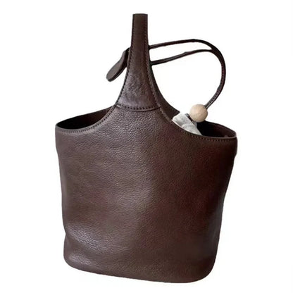 2024 New Luxury Luxury Cowhide Handbags Female Large Capacity Commuter Bucket Bag Minority Designer Purses Casual Bolsos Mujer