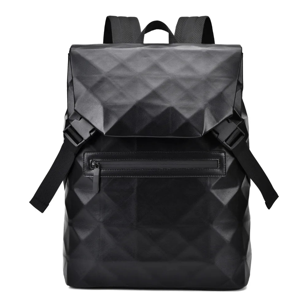 2024 New Men's Large Capacity PU Backpack Waterproof Scratch Resistant Diamond Grid Bag Schoolbag Business Laptop Bag