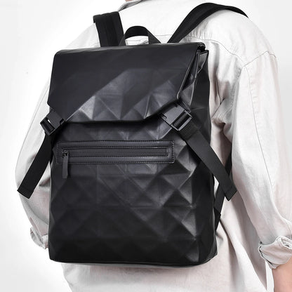 2024 New Men's Large Capacity PU Backpack Waterproof Scratch Resistant Diamond Grid Bag Schoolbag Business Laptop Bag