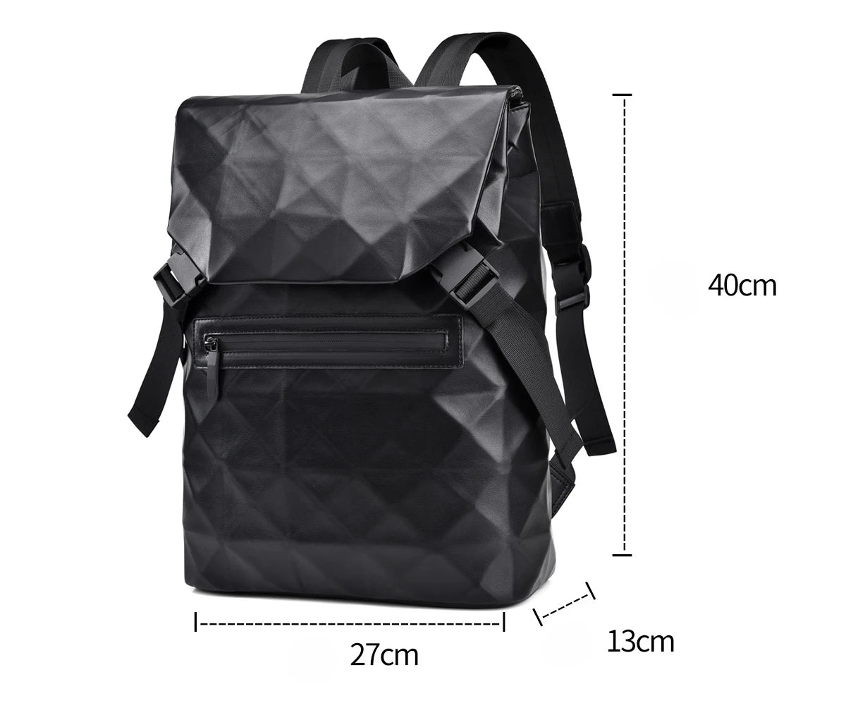 2024 New Men's Large Capacity PU Backpack Waterproof Scratch Resistant Diamond Grid Bag Schoolbag Business Laptop Bag