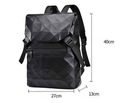2024 New Men's Large Capacity PU Backpack Waterproof Scratch Resistant Diamond Grid Bag Schoolbag Business Laptop Bag