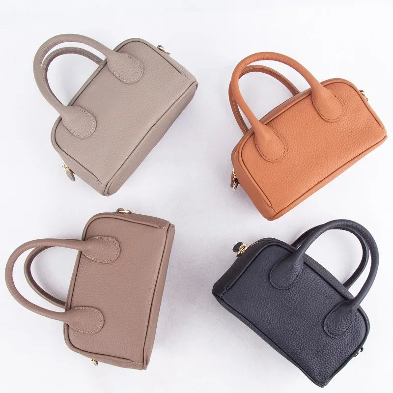 2024 New Mini Handbags Women All-match Minority Cowhide Lichee Pattern Zippers Shoulder Bags Female Commuter Elegant Purses