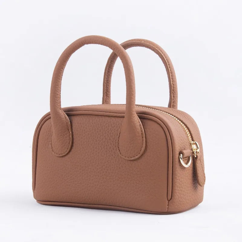 2024 New Mini Handbags Women All-match Minority Cowhide Lichee Pattern Zippers Shoulder Bags Female Commuter Elegant Purses