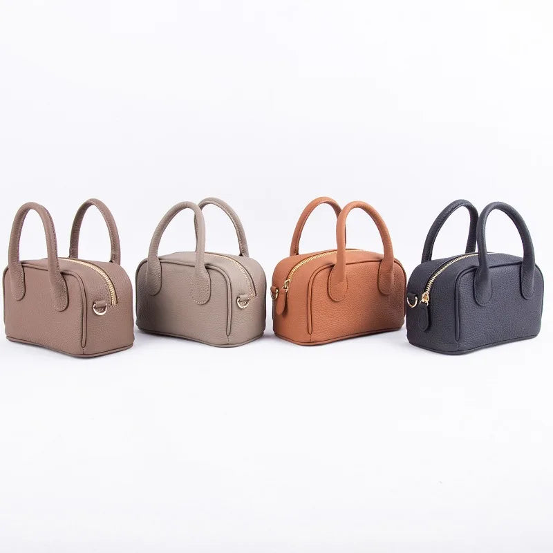2024 New Mini Handbags Women All-match Minority Cowhide Lichee Pattern Zippers Shoulder Bags Female Commuter Elegant Purses