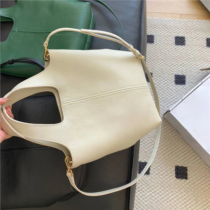 2024 New Minority Lychee Grain Cowhide Handbags Genuine Leather Bucket Tote Bags Large Capacity Commuter Crossbody Shoulder Bag