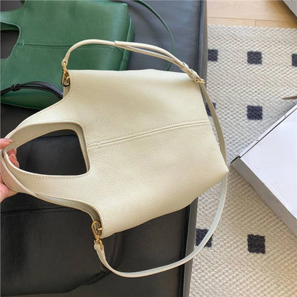 2024 New Minority Lychee Grain Cowhide Handbags Genuine Leather Bucket Tote Bags Large Capacity Commuter Crossbody Shoulder Bag