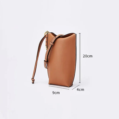 2024 New Mobile Phone European and American Retro Mini Shoulder Messenger Cow Leather Women's Bag