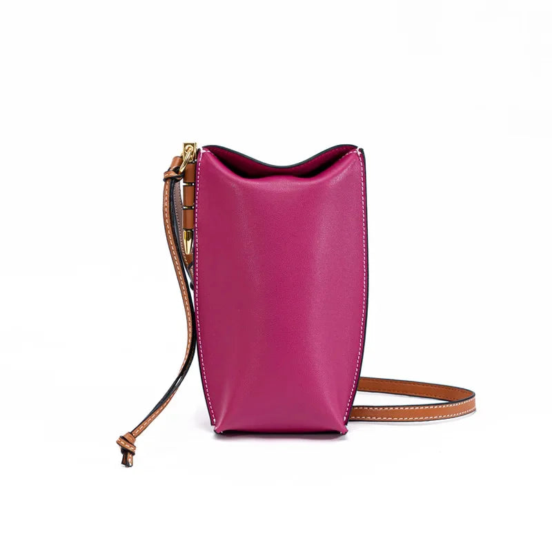 2024 New Mobile Phone European and American Retro Mini Shoulder Messenger Cow Leather Women's Bag