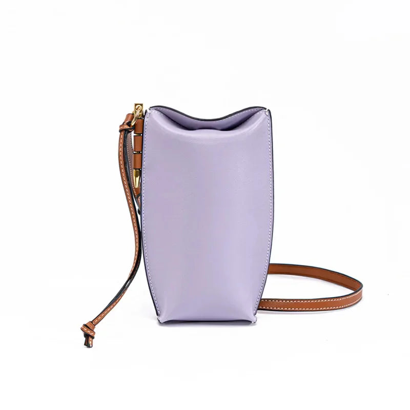 2024 New Mobile Phone European and American Retro Mini Shoulder Messenger Cow Leather Women's Bag