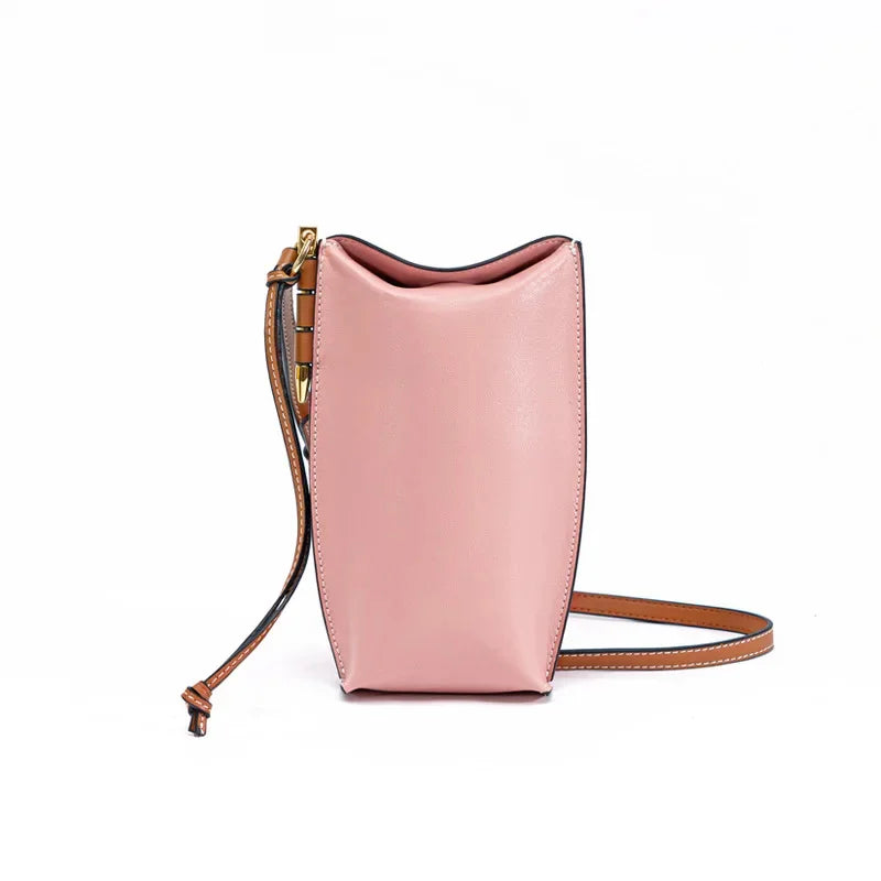 2024 New Mobile Phone European and American Retro Mini Shoulder Messenger Cow Leather Women's Bag
