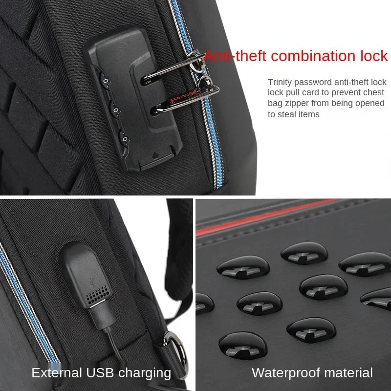 2024 New Polyhedron Men chest With USB charging Shoulder Bag husband Waterproof Password anti-theft crossbody bag Chest Pack