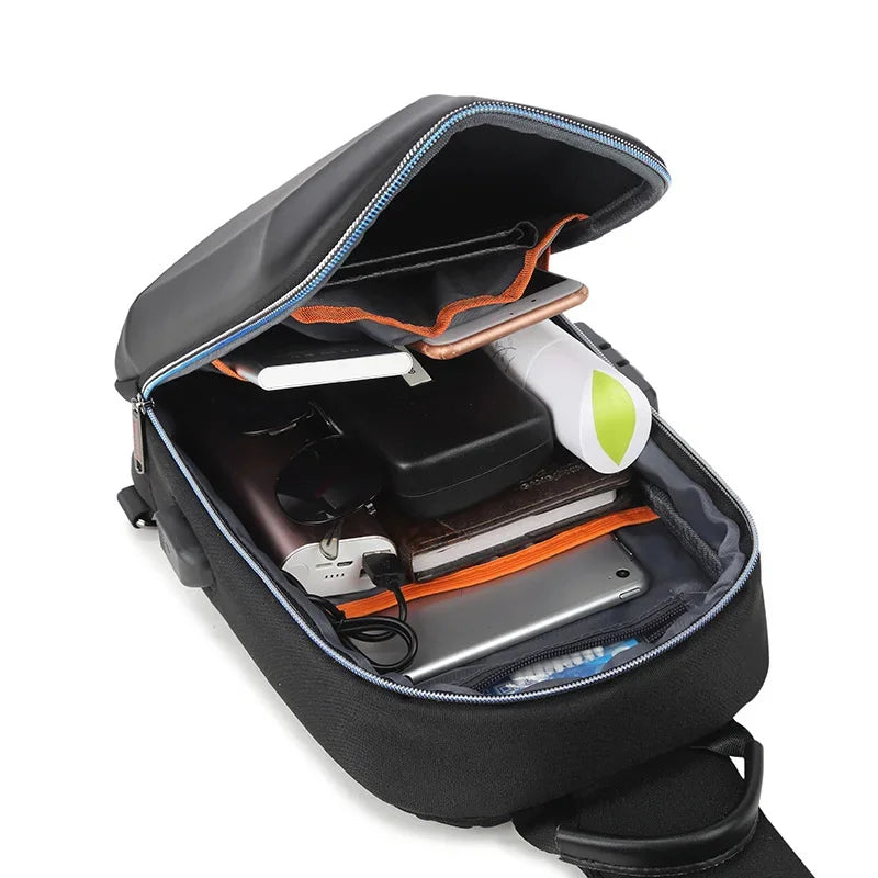 2024 New Polyhedron Men chest With USB charging Shoulder Bag husband Waterproof Password anti-theft crossbody bag Chest Pack