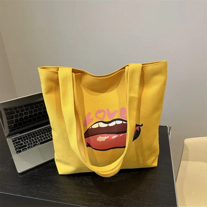 2024 New Red Lip Large Capacity Women's Shoulder Crossbody Bag Printed Canvas Student Bag Hand Bags for Women