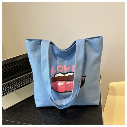2024 New Red Lip Large Capacity Women's Shoulder Crossbody Bag Printed Canvas Student Bag Hand Bags for Women