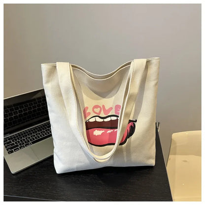 2024 New Red Lip Large Capacity Women's Shoulder Crossbody Bag Printed Canvas Student Bag Hand Bags for Women
