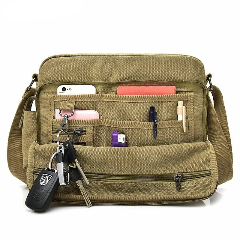 2024 New Retro Canvas Shoulder Men's Casual Korean Version of The Messenger Bag Multi-function Ipad