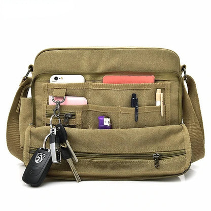 2024 New Retro Canvas Shoulder Men's Casual Korean Version of The Messenger Bag Multi-function Ipad
