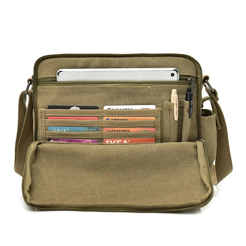 2024 New Retro Canvas Shoulder Men's Casual Korean Version of The Messenger Bag Multi-function Ipad