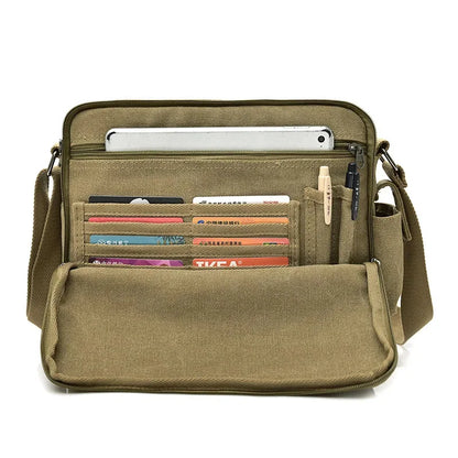 2024 New Retro Canvas Shoulder Men's Casual Korean Version of The Messenger Bag Multi-function Ipad