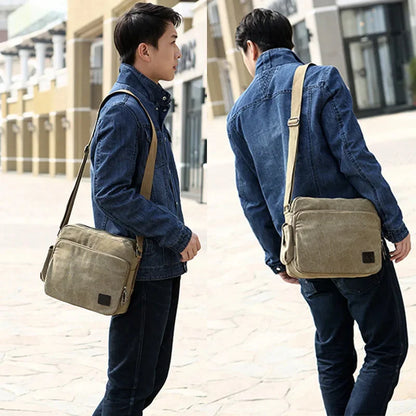 2024 New Retro Canvas Shoulder Men's Casual Korean Version of The Messenger Bag Multi-function Ipad
