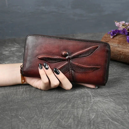 2024 New Retro Genuine Leather Women Wallet Hand Ladies Long Purse Luxury Women's Wallets For Card Money Phone Bag
