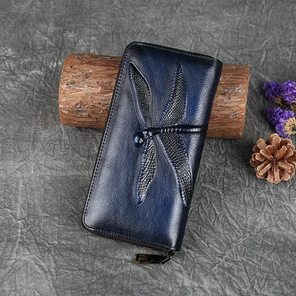 2024 New Retro Genuine Leather Women Wallet Hand Ladies Long Purse Luxury Women's Wallets For Card Money Phone Bag