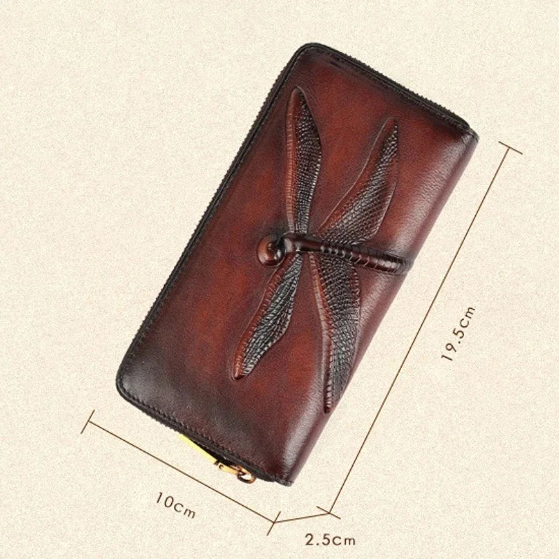 2024 New Retro Genuine Leather Women Wallet Hand Ladies Long Purse Luxury Women's Wallets For Card Money Phone Bag