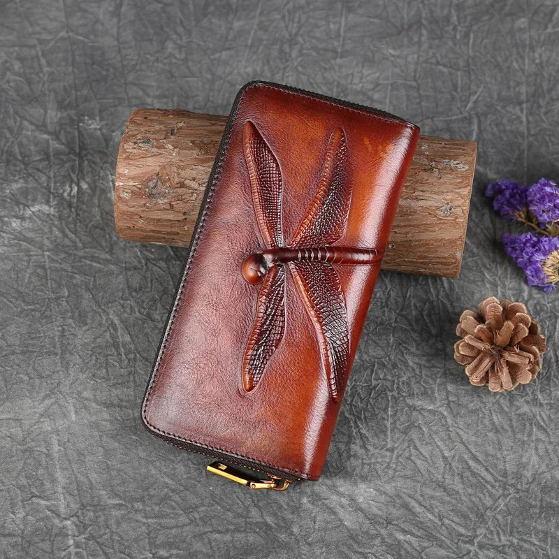 2024 New Retro Genuine Leather Women Wallet Hand Ladies Long Purse Luxury Women's Wallets For Card Money Phone Bag