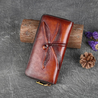 2024 New Retro Genuine Leather Women Wallet Hand Ladies Long Purse Luxury Women's Wallets For Card Money Phone Bag