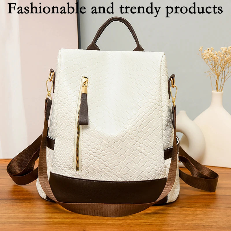 2024 New Retro Women's Backpack Girls' Anti Theft Travel Bag High Quality Large Capacity Backpack Cross Weaving Pattern Wallet