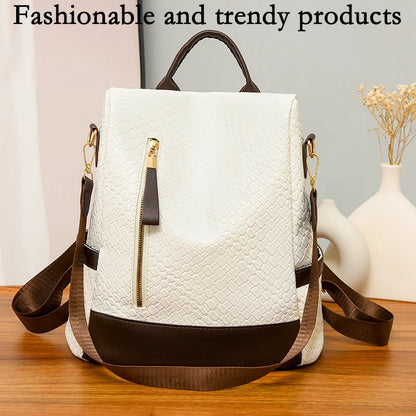 2024 New Retro Women's Backpack Girls' Anti Theft Travel Bag High Quality Large Capacity Backpack Cross Weaving Pattern Wallet